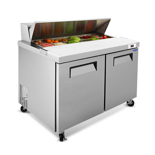 48" Width Commercial Refrigerators Sandwich & Salad Prep Table with a Butcher Block Cutting Board