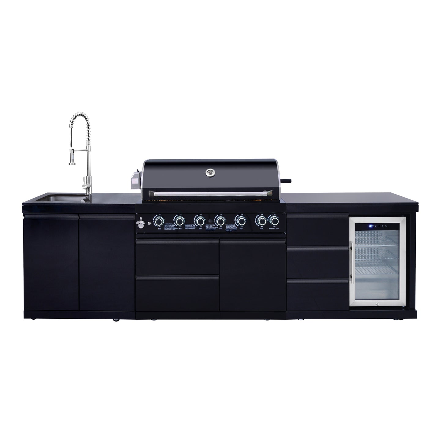 114" 6-Burner 83,500 BTU Propane Outdoor Kitchen Island Grill with Sink & Refrigerator