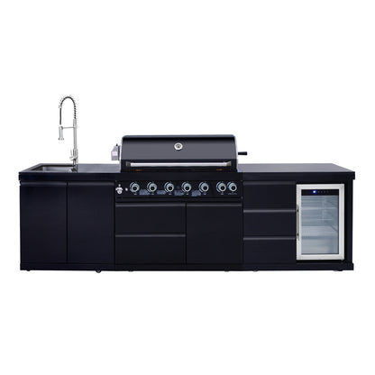 114" 6-Burner 83,500 BTU Propane Outdoor Kitchen Island Grill with Sink & Refrigerator