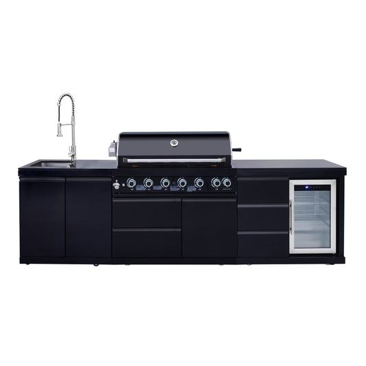 114" 6-Burner 83,500 BTU Propane Outdoor Kitchen Island Grill with Sink & Refrigerator