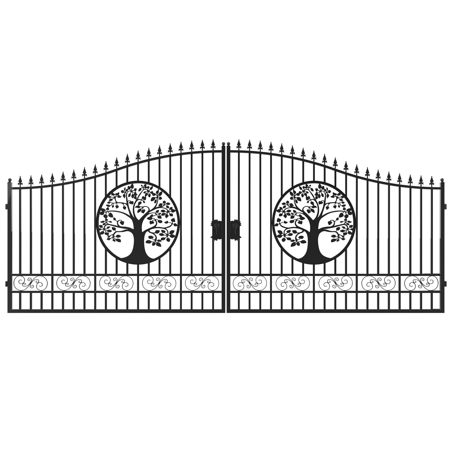 Greatbear Dual Swing Wrought Iron Gate for Driveway 20ft-Tree