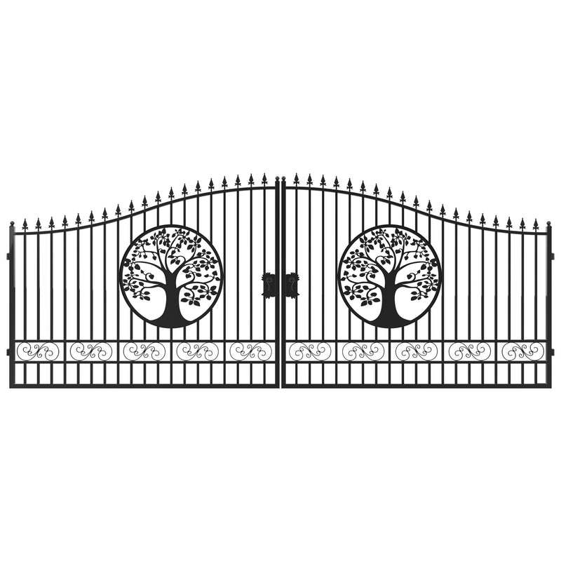 Greatbear Dual Swing Wrought Iron Gate for Driveway 20ft-Tree