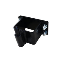 Black metal bracket with bolts on a white background