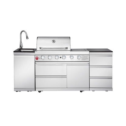 83.3" 4+1 Burner 71,500 BTU Silver Outdoor Kitchen Island Grill with Sink