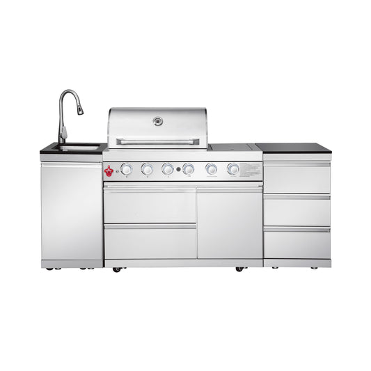 83.3" 4+1 Burner 71,500 BTU Silver Outdoor Kitchen Island Grill with Sink