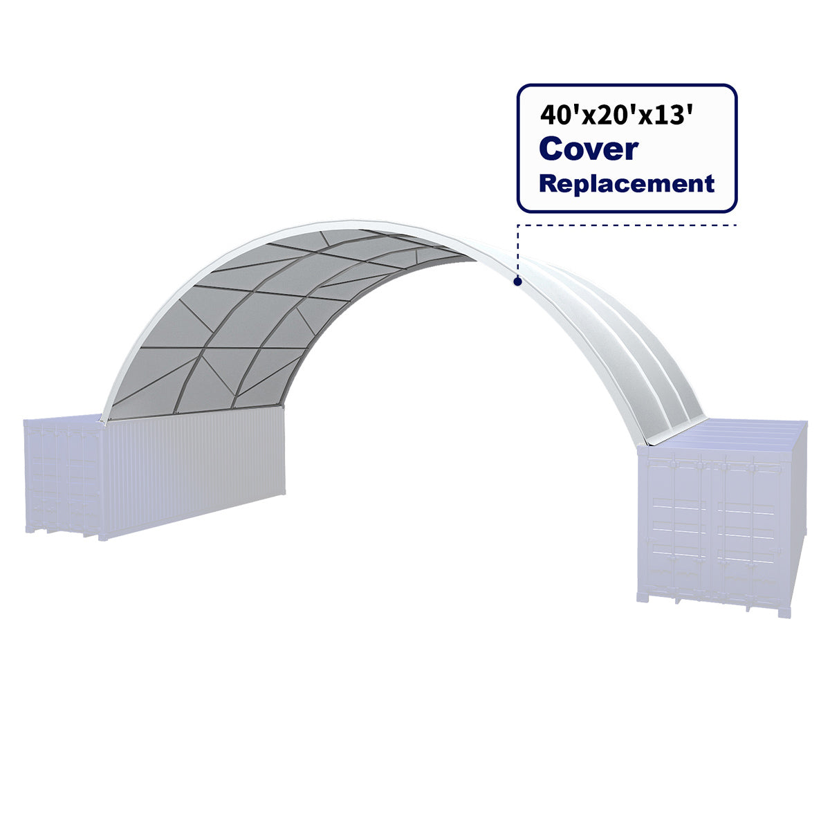 Arch-shaped canopy with dimensions 40'x20'x13' on a white background