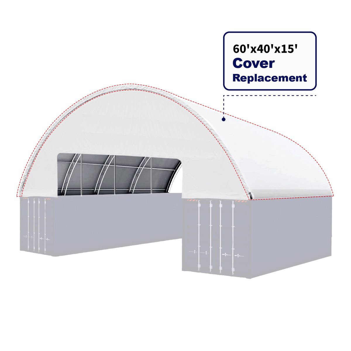 Diagram of a 60'x40'x15' cover replacement with dimensions indicated.
