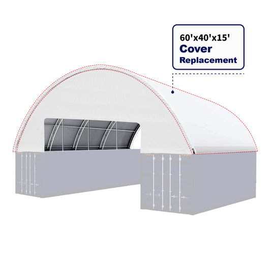 Diagram of a 60'x40'x15' cover replacement with dimensions indicated.