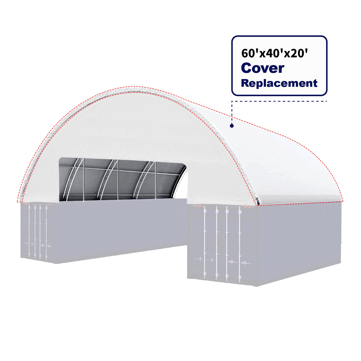 Dome-shaped structure with dimensions 60'x40'x20' and text indicating cover replacement on a white background.