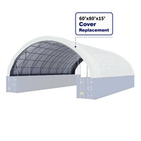Large storage shed W60‘xL80'xH15' with a cover replacement label on a white background