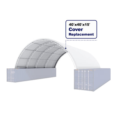 Architectural model of a large structure with a cover replacement label on a white background