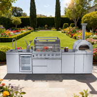 128" 120,000 BTU 6-Burner Outdoor Kitchen Island Grill with Pizza Oven