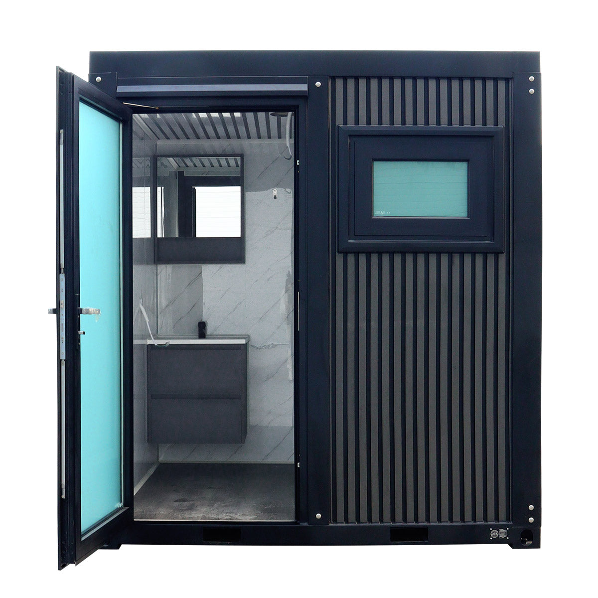 Deluxe Black Portable Toilet with Shower – Sliding Glass Door