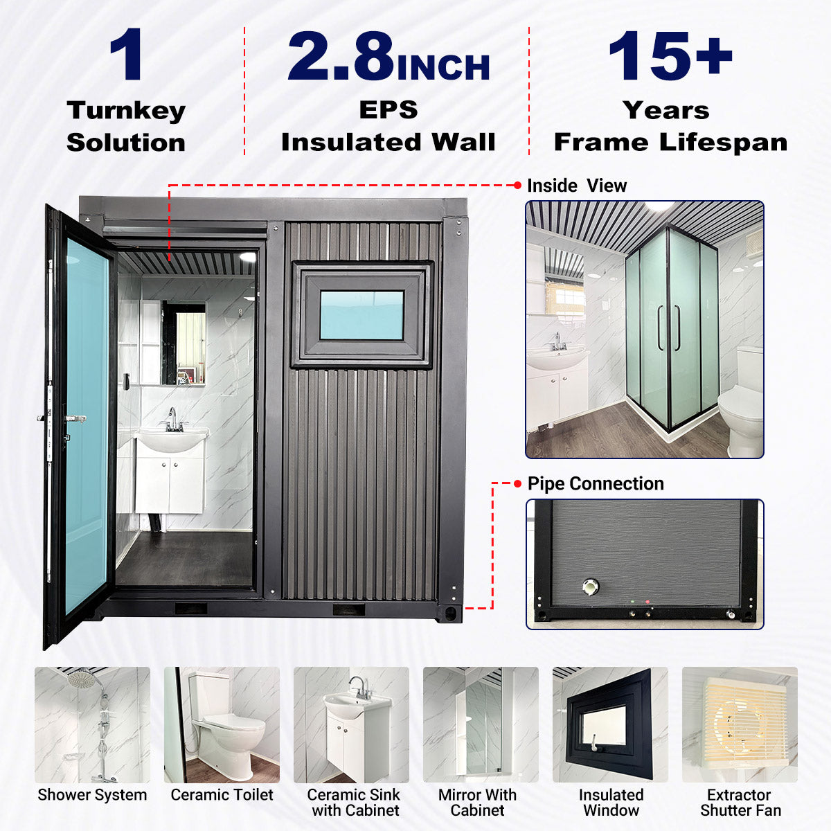 Inodoro Portátil Deluxe Negro con Ducha – Puerta Corredera de Cristal