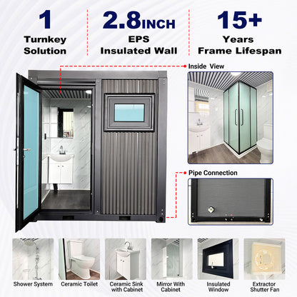 Inodoro Portátil Deluxe Negro con Ducha – Puerta Corredera de Cristal