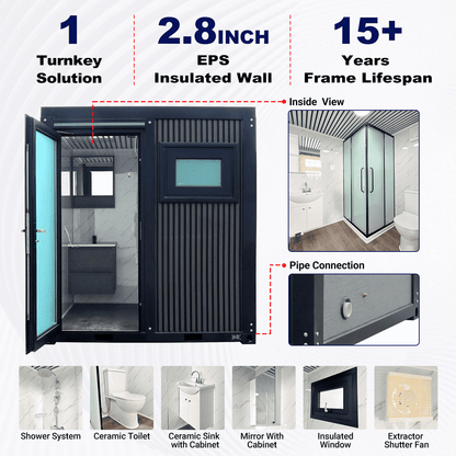 Deluxe Black Portable Toilet with Shower – Sliding Glass Door
