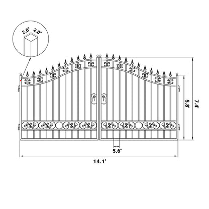 Dimension of the 14ft dual swing driveway gate with basic design#design_basic