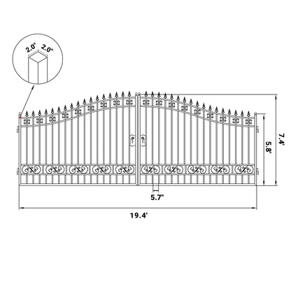 Dimension of the 20ft dual swing driveway gate with basic design#design_basic