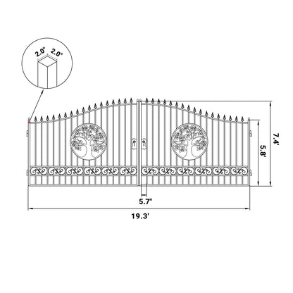 Dimension of the 20ft dual swing driveway gate with tree pattern#design_tree