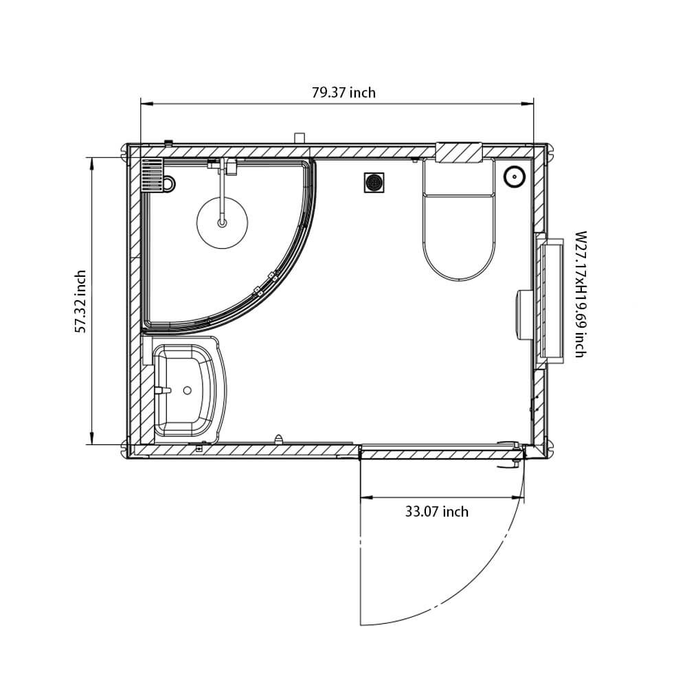 Dimension of Portable Toilet with Acrylic Shower Room