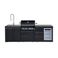 102.4", 4-Burner, 59,500 BTU Black Outdoor Kitchen Island Grill with Sink & Refrigerator