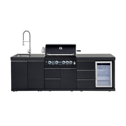 102.4", 4-Burner, 59,500 BTU Black Outdoor Kitchen Island Grill with Sink & Refrigerator