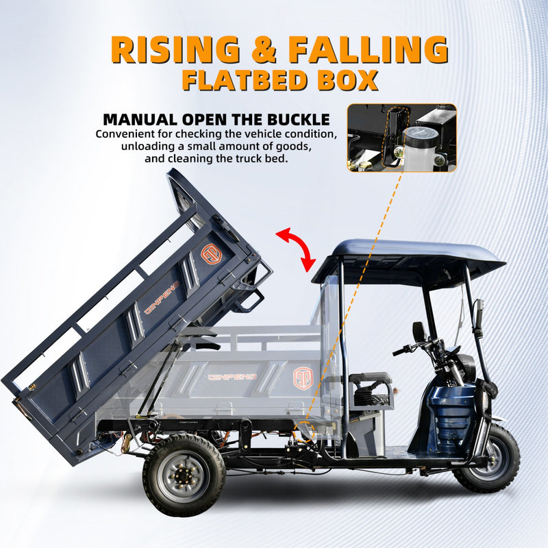 Electric Cargo Tricycle with Canopy 1760lb Load Capacity, 60V 1500W Motor