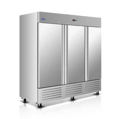 81" High Commercial Freezer 72 Cu.ft with 3 Solid Door Reach