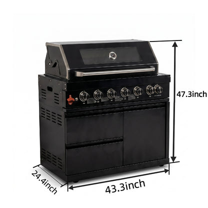 43" 6-Burner Natural NG Black Outdoor Kitchen Island Grill