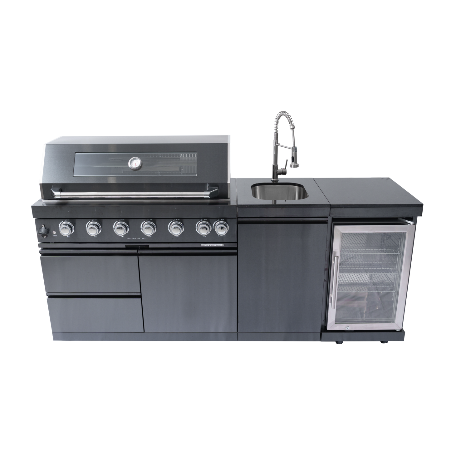 82" 6-Burner 85,000 BTU Stainless Outdoor Kitchen Island Grill with Wine Cooler & Sink