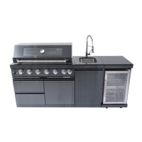 82" 6-Burner 85,000 BTU Stainless Outdoor Kitchen Island Grill with Wine Cooler & Sink