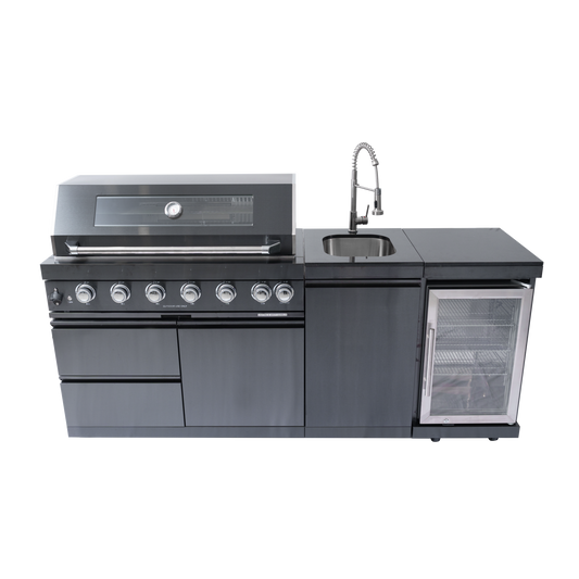 82" 6-Burner 85,000 BTU Stainless Outdoor Kitchen Island Grill with Wine Cooler & Sink