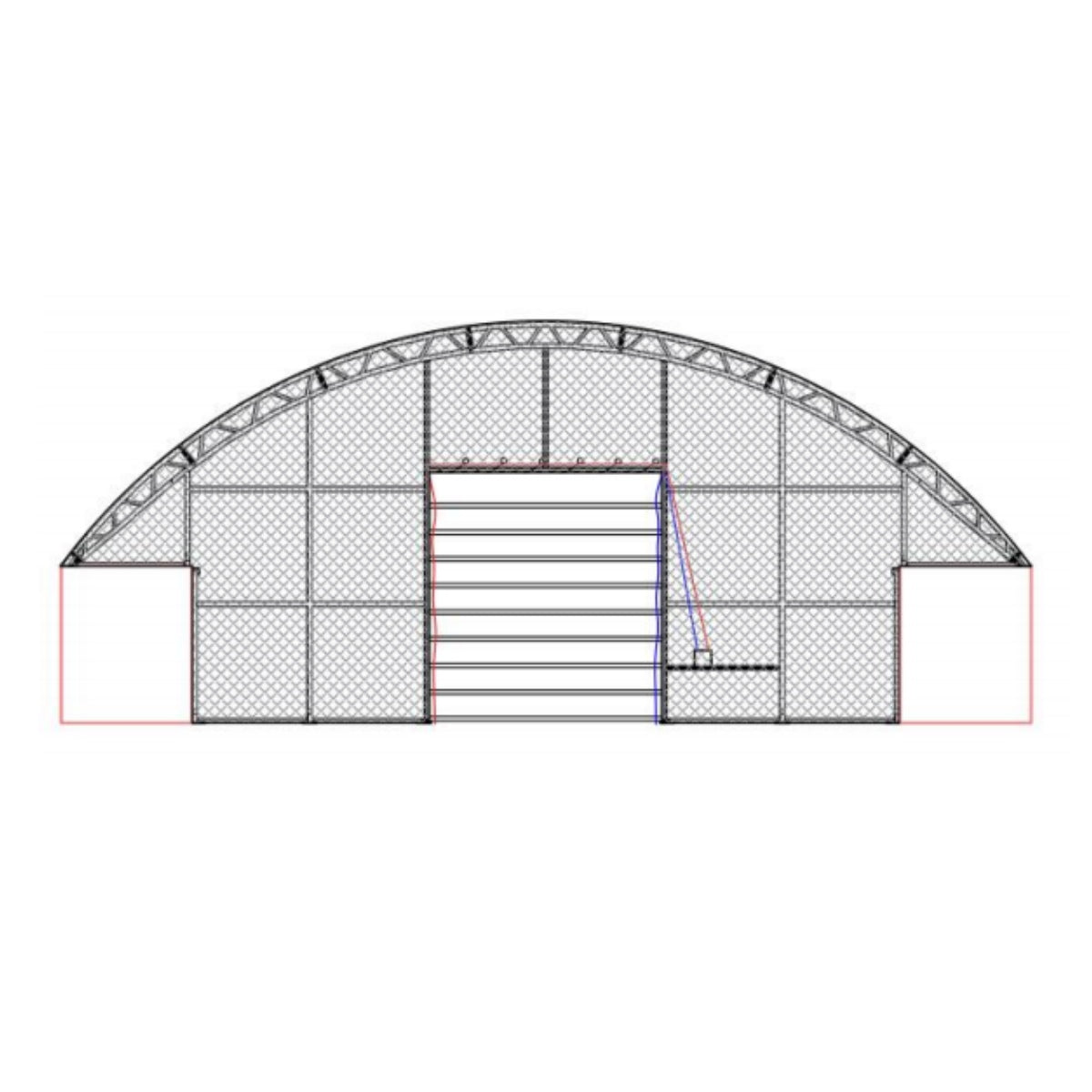 Arch-shaped sports enclosure with mesh design on a white background