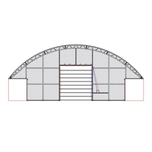 Arch-shaped sports enclosure with mesh design on a white background
