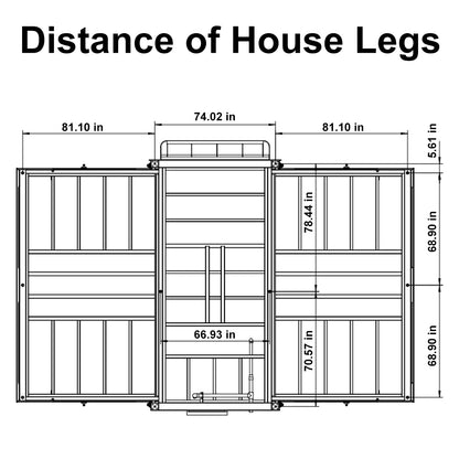 Diagram showing the distance measurements of a house's legs with labeled dimensions.