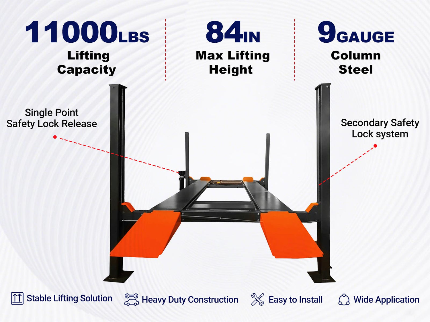 Key features of KT-4H110 4-post car lift
