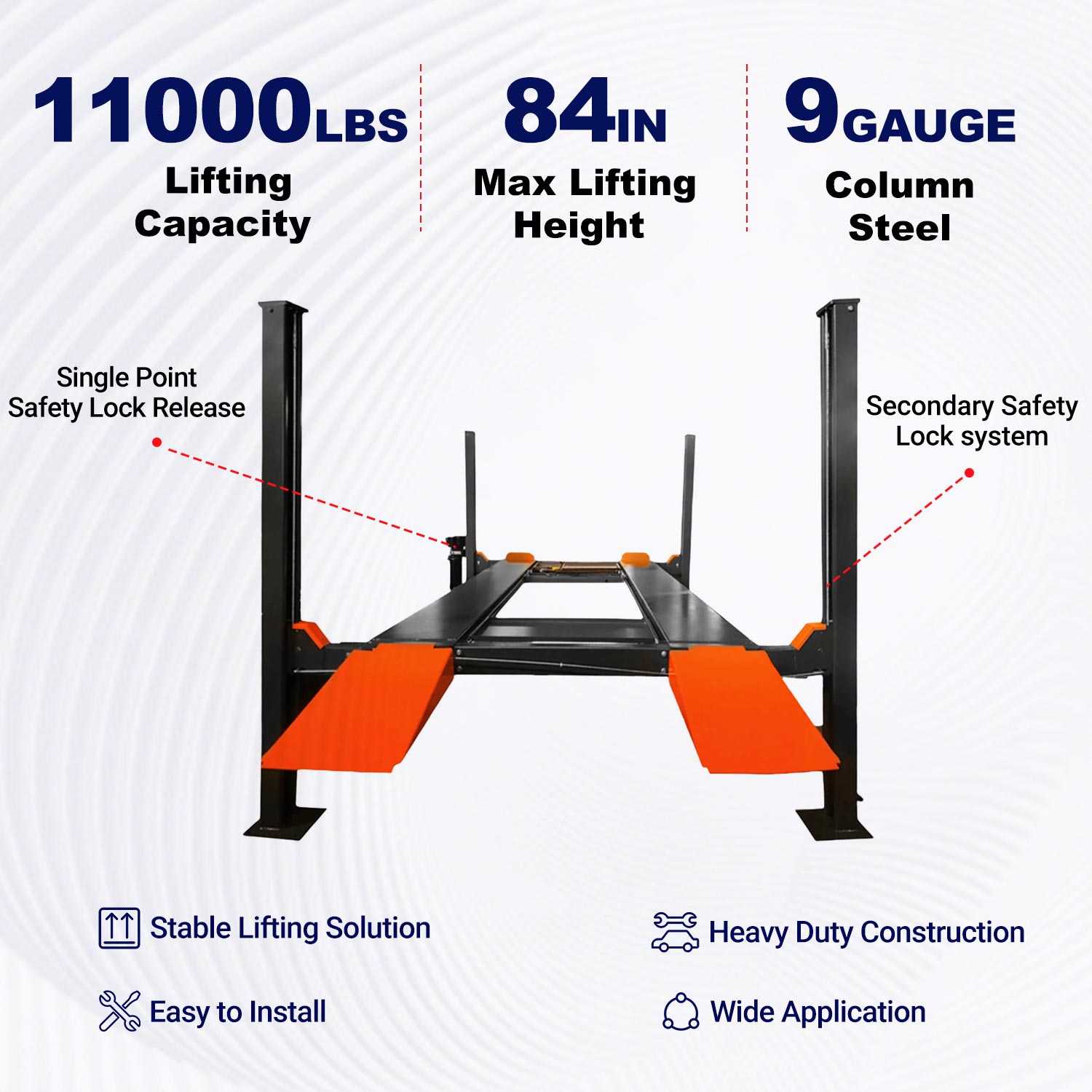 Key features of KT-4H110 4-post car lift