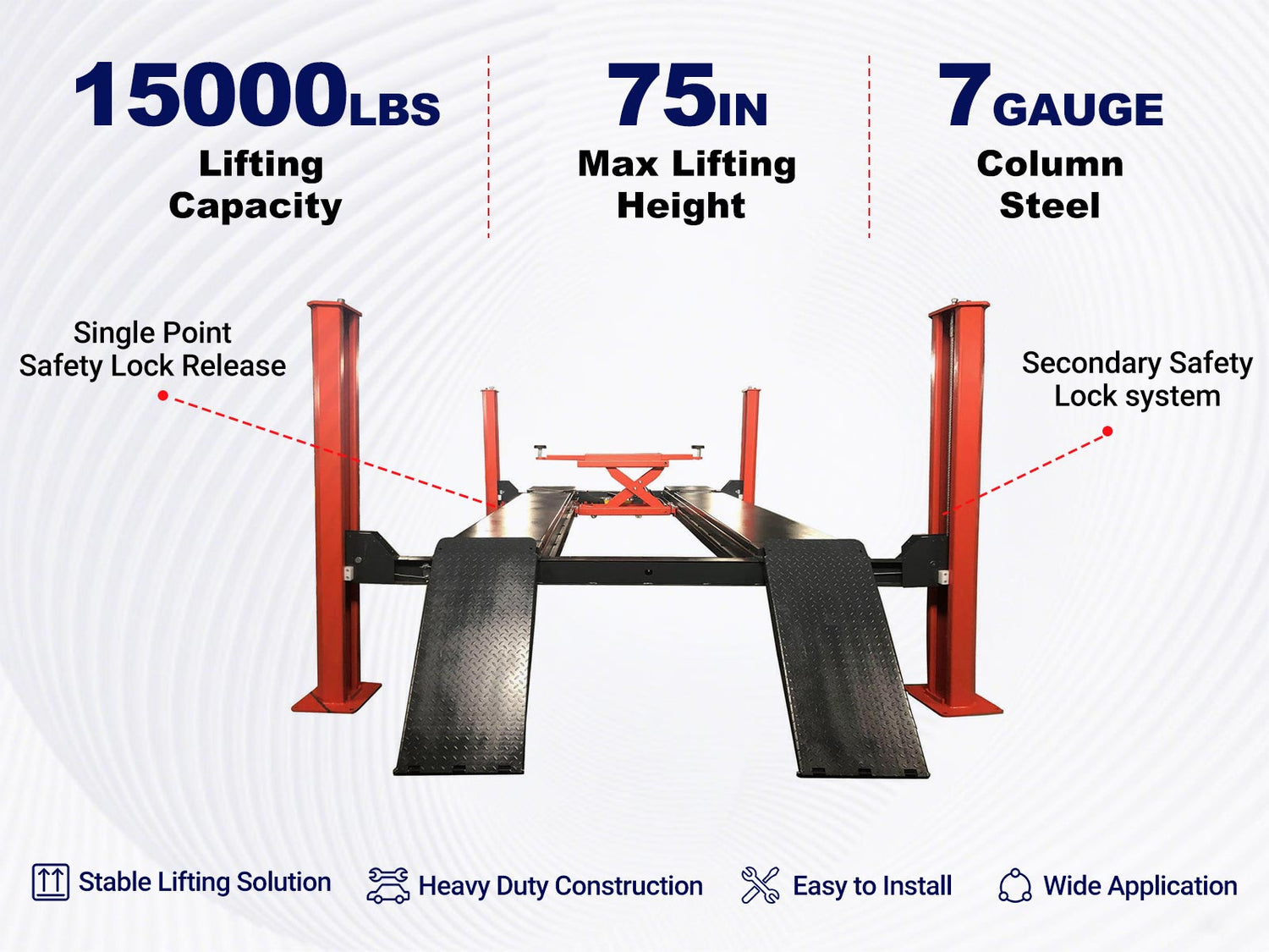 Key features of KT-4H150 4-post car lift