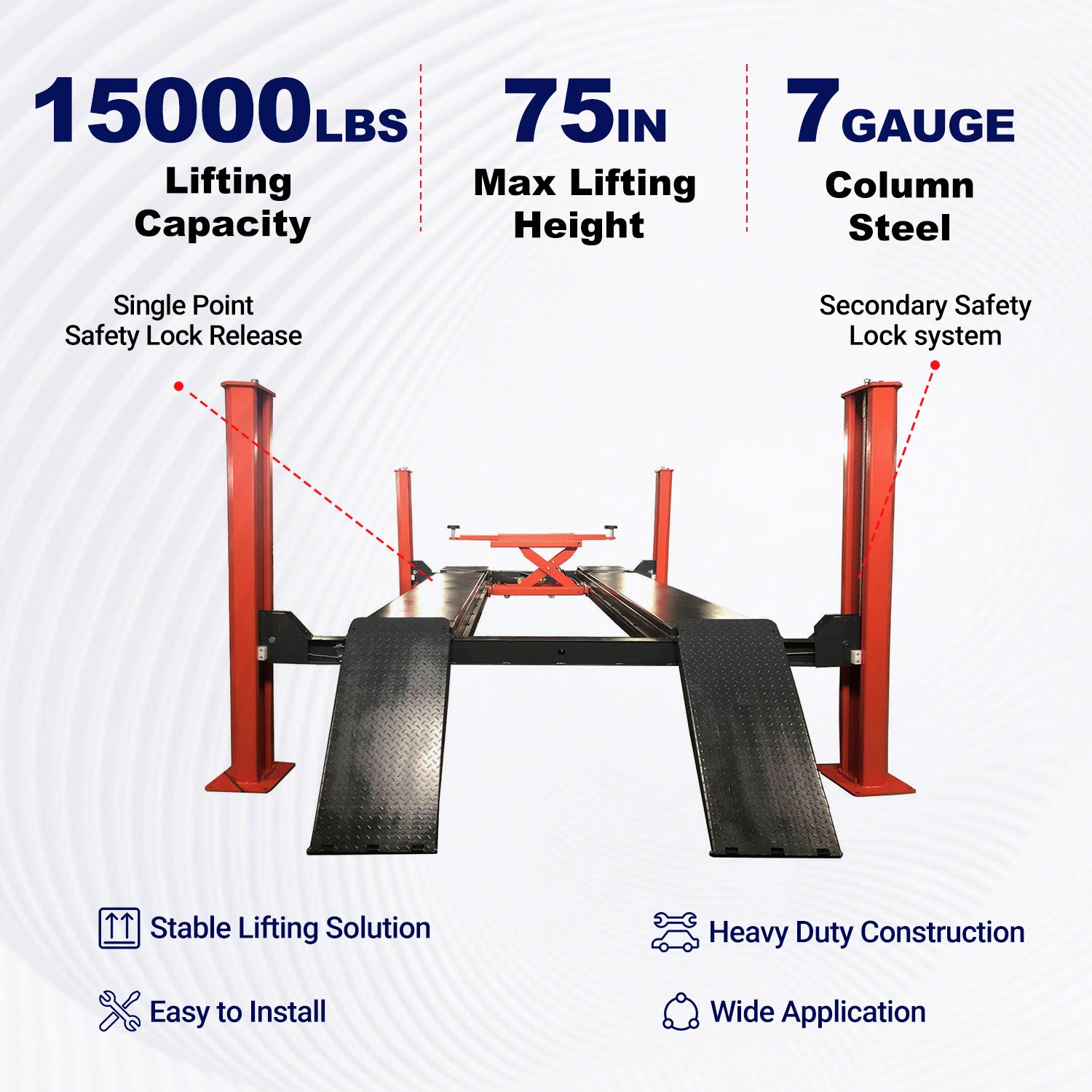 Key features of KT-4H150 4-post car lift
