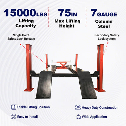 Key features of KT-4H150 4-post car lift