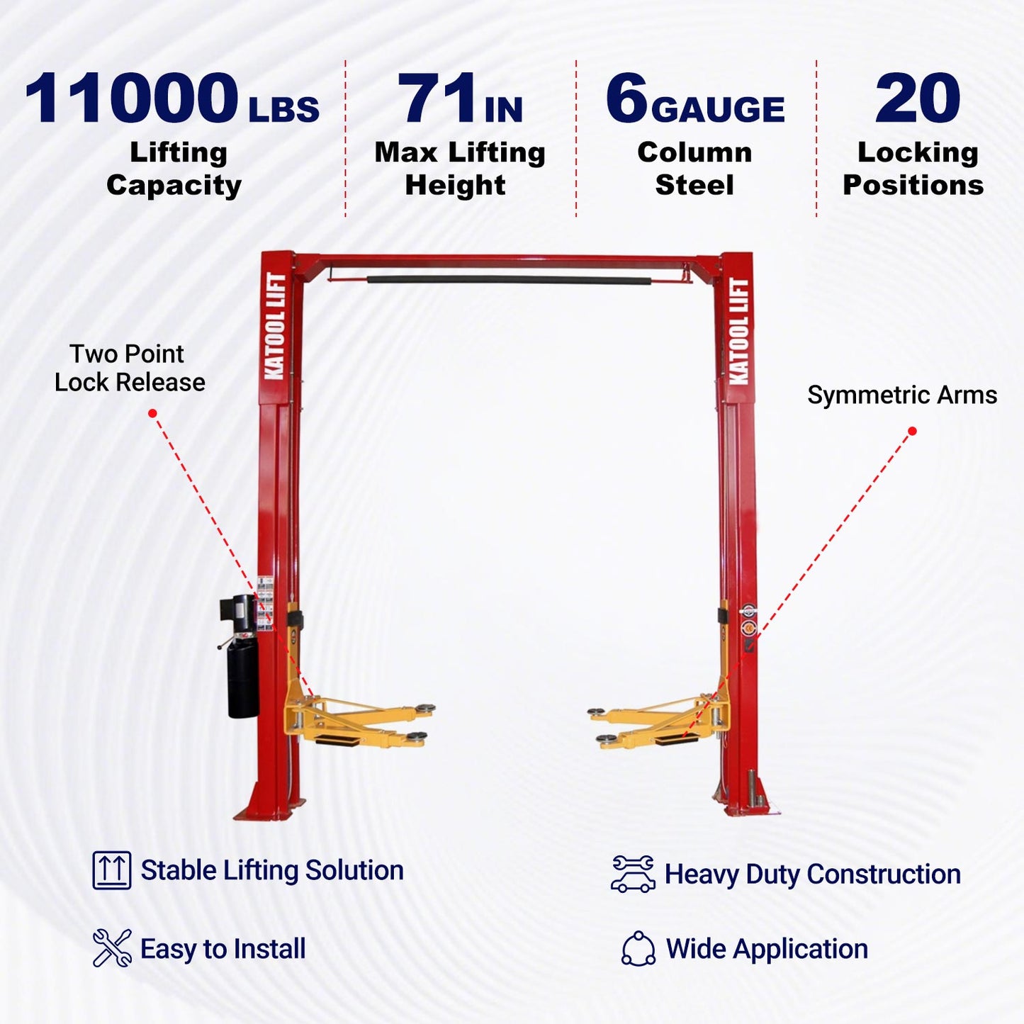 Key features of KT-M110 symmetric 2 post car lift 