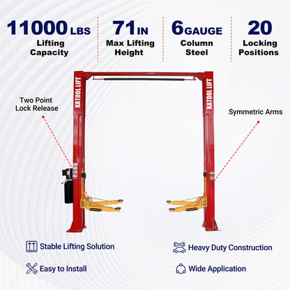 Key features of KT-M110 symmetric 2 post car lift 