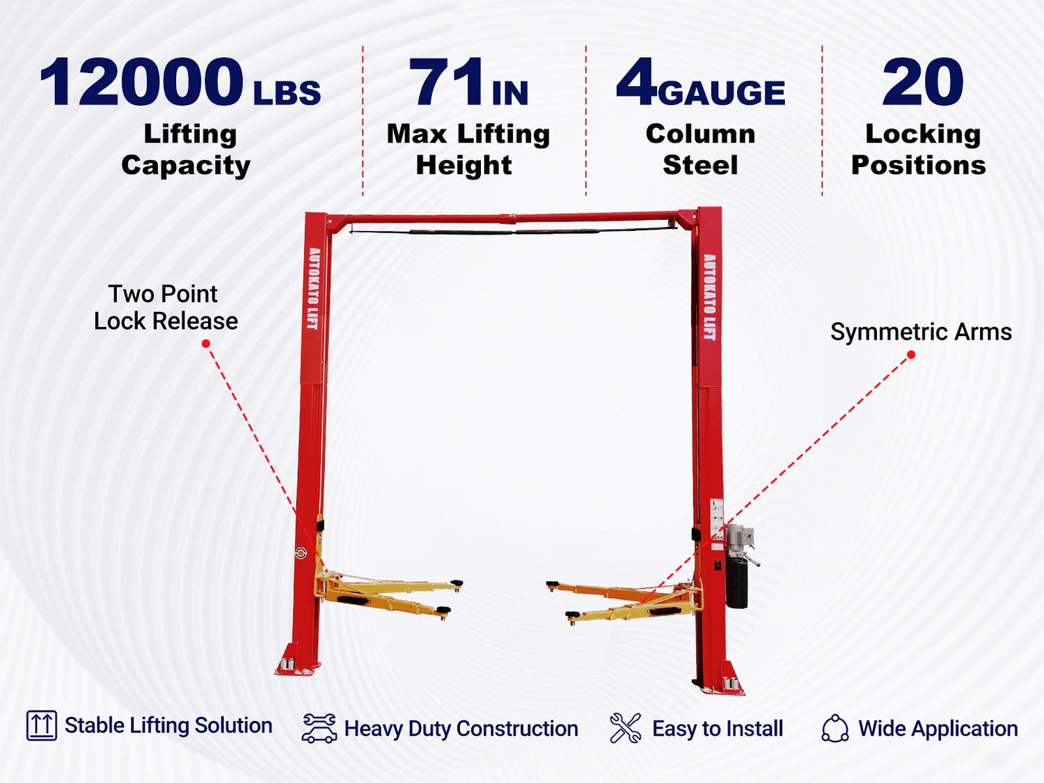 Key features of KT-M120 symmetric 2 post car lift 