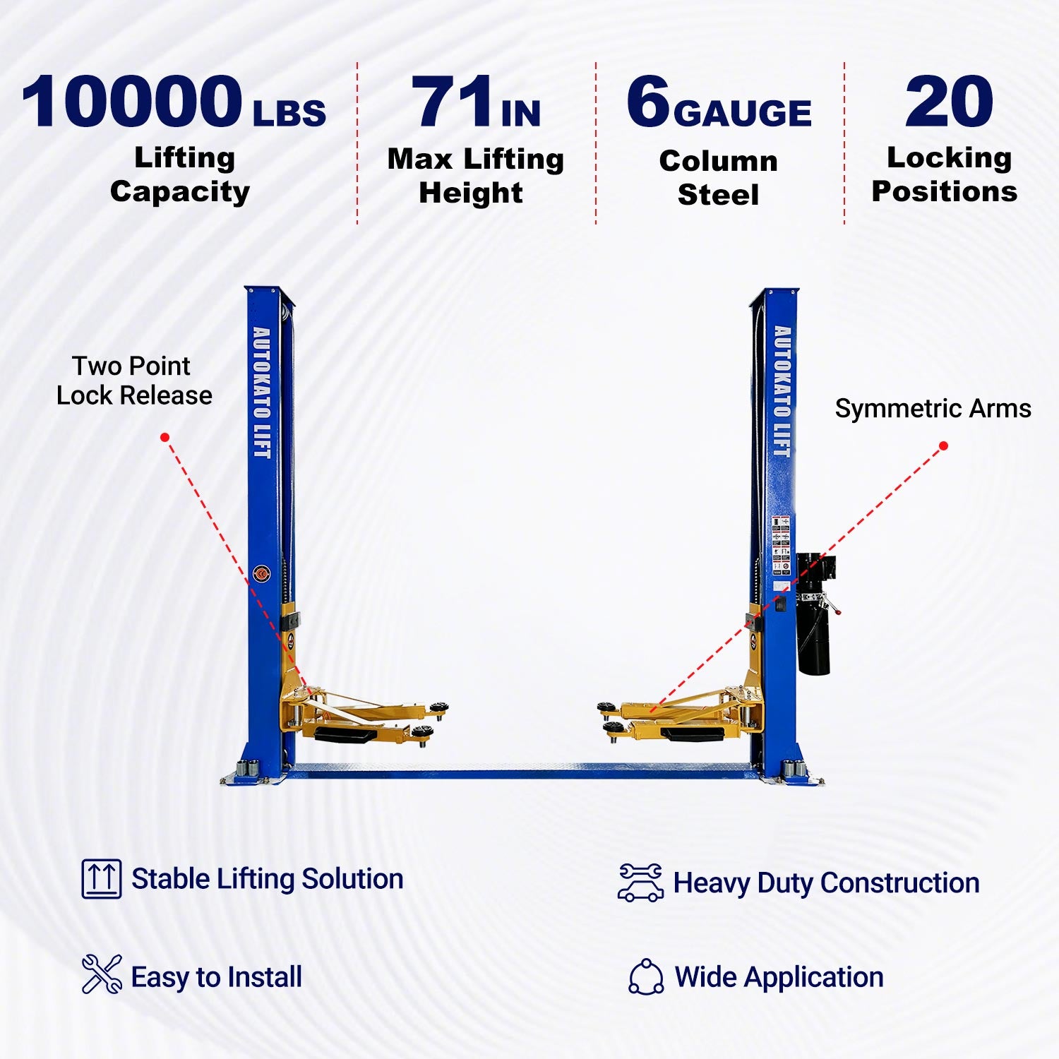 Key features of KT-H105  symmetric 2 post car lift