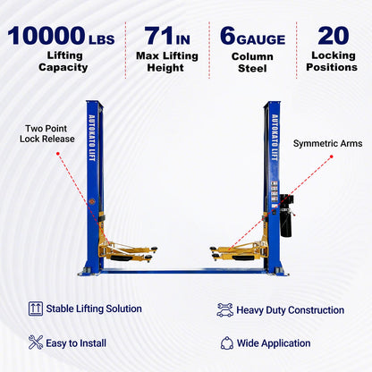 Key features of KT-H105  symmetric 2 post car lift 