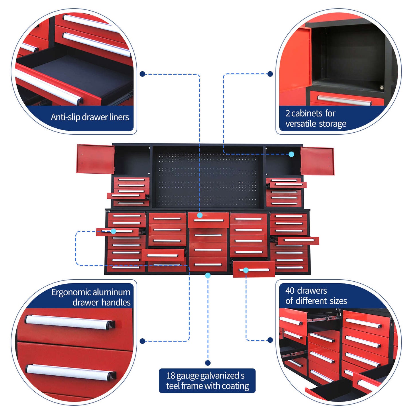 key features of 10' Garage Storage cabinet#color_Red
