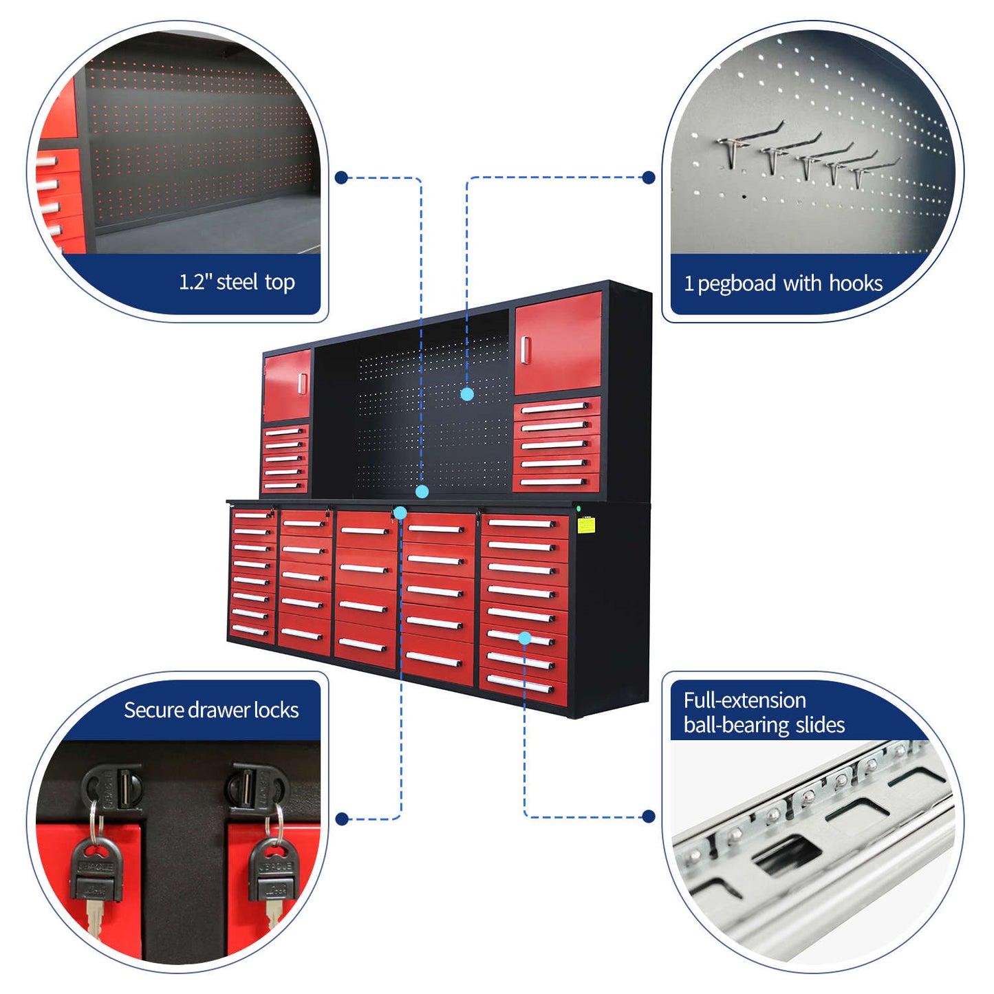 key features of 10' Garage Storage cabinet#color_Red
