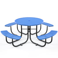 46" Round Picnic Tables With Umbrella Hole#color_Blue