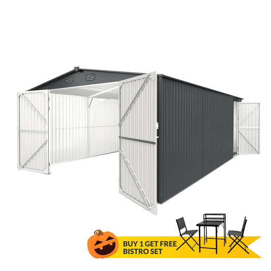 13'x20' Metal Garage Shed with Double Front Doors, Side Entry Door