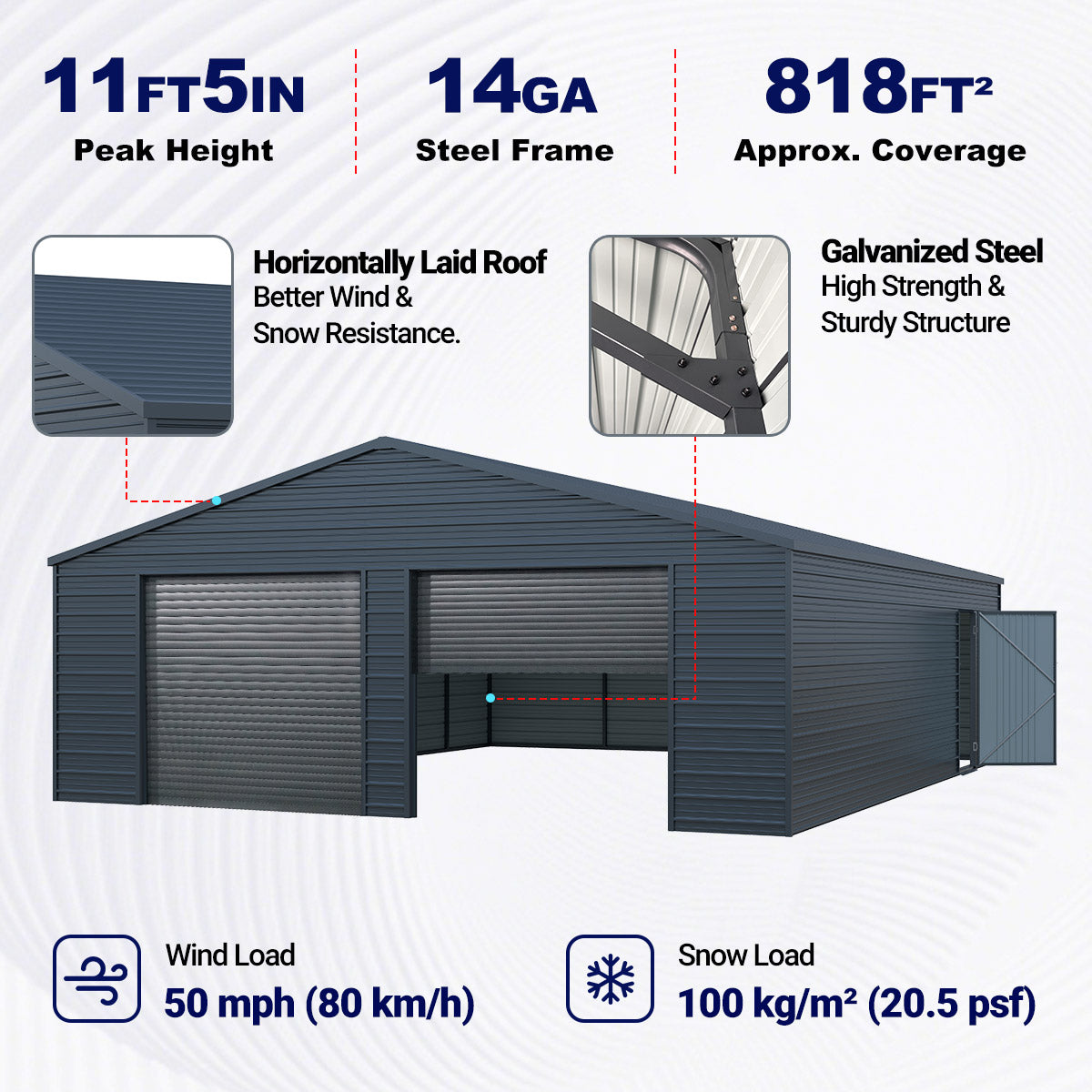 25' x 33' Metal Garage with Double Roll-Up Door & Side Door